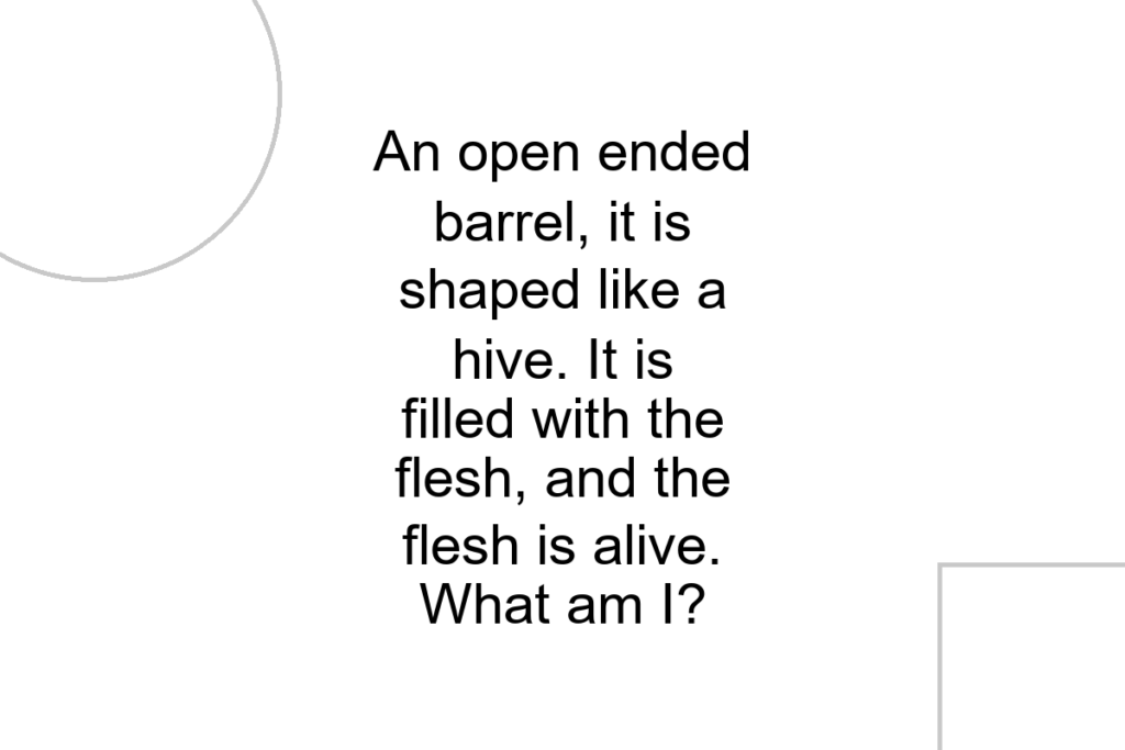 An open ended barrel, it is shaped like a hive. It is filled with the flesh, and the flesh is alive. What am I?