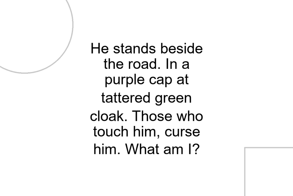 He stands beside the road. In a purple cap at tattered green cloak. Those who touch him, curse him. What am I?