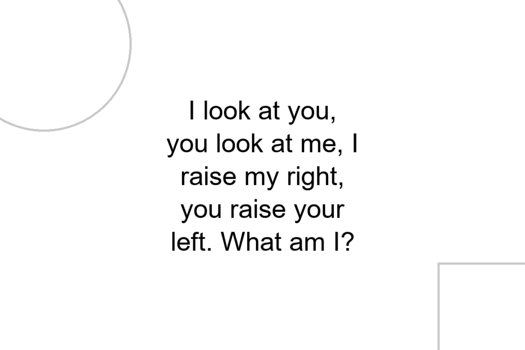 I look at you, you look at me, I raise my right, you raise your left. What am I?