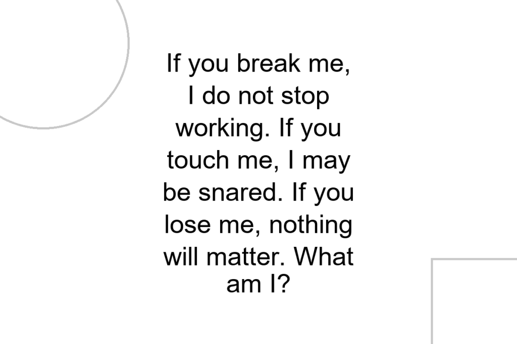 If you break me, I do not stop working. If you touch me, I may be snared. If you lose me, nothing will matter. What am I?