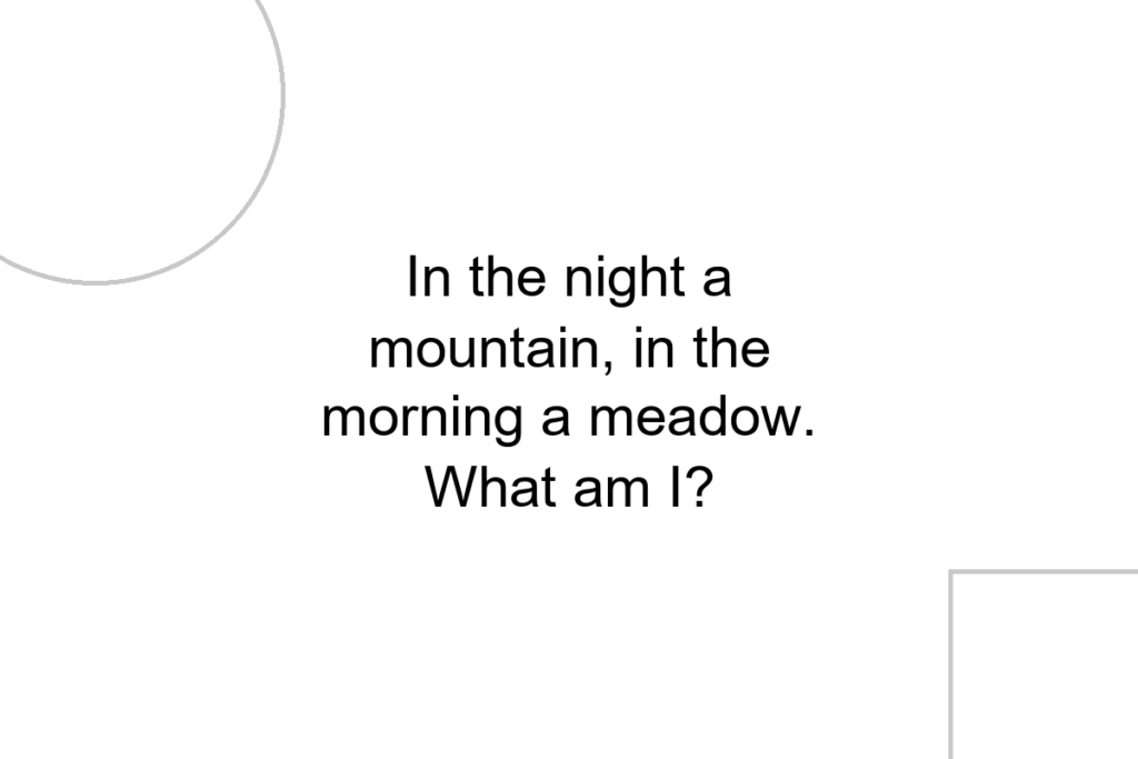 In the night a mountain, in the morning a meadow. What am I?