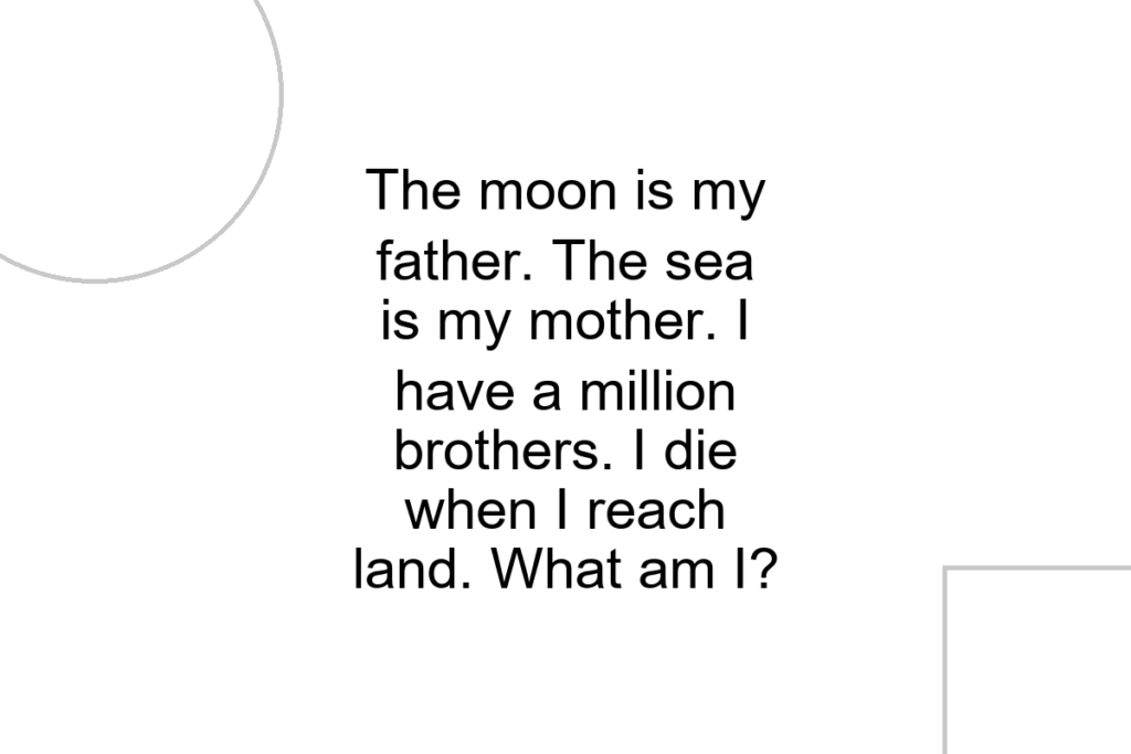 The moon is my father. The sea is my mother. I have a million brothers. I die when I reach land. What am I?