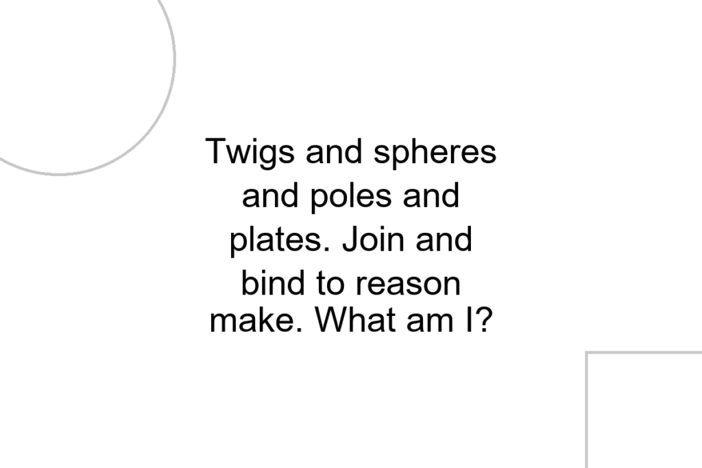 Twigs and spheres and poles and plates. Join and bind to reason make. What am I?