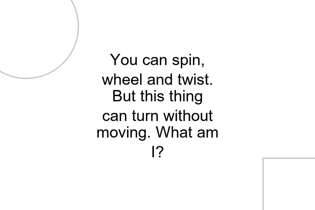 You can spin, wheel and twist. But this thing can turn without moving. What am I?